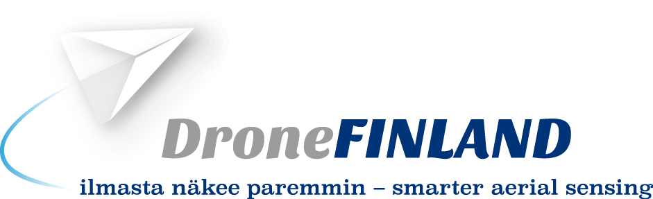 DroneFinland logo and text ilmasta näkee paremmin - smarter aerial sensing